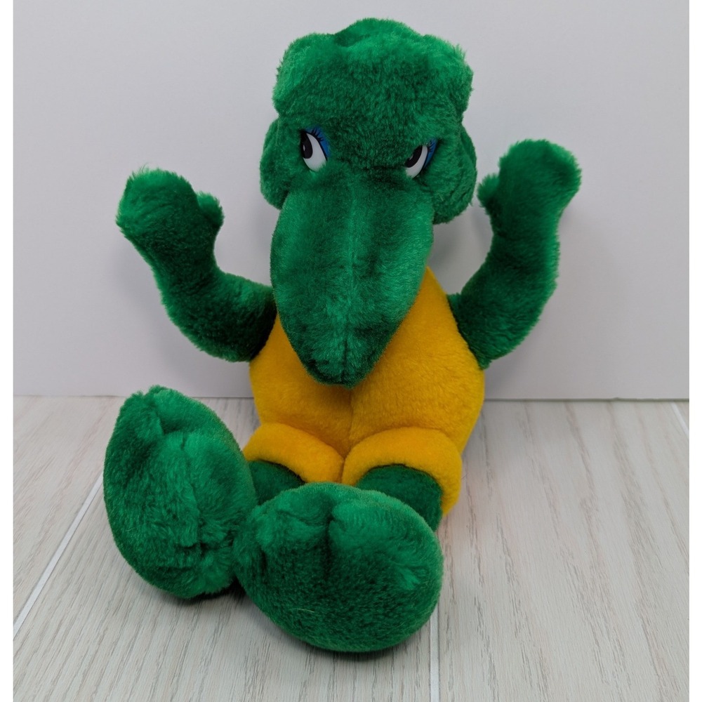 Ace Novelty Plush Green Yellow Vintage Turtle Plastic eyes red stitched mouth